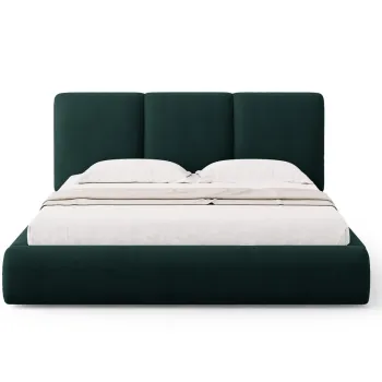 Pat tapitat cu somiera rabatabila si lada depozitare, 200x200 cm, Windsor & Co, Horizon, tesatura chenille, verde bottle imagine