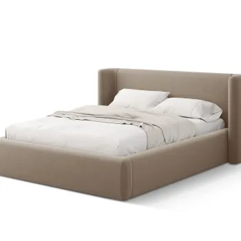 Pat tapitat cu somiera rabatabila si lada depozitare, 200x200 cm, Windsor & Co, Jason, catifea, cappuccino imagine