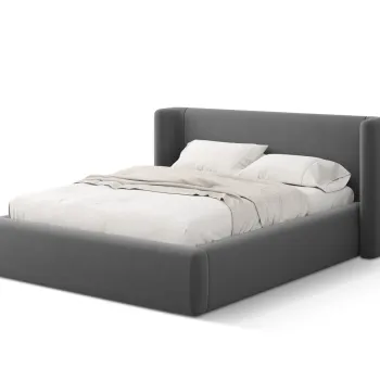 Pat tapitat cu somiera rabatabila si lada depozitare, 200x200 cm, Windsor & Co, Jason, catifea, gri imagine