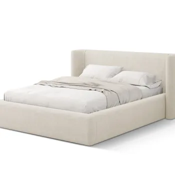 Pat tapitat cu somiera rabatabila si lada depozitare, 200x200 cm, Windsor & Co, Jason, tesatura structurata, bej deschis imagine