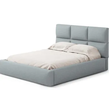 Pat tapitat cu somiera rabatabila si lada depozitare, 200x200 cm, Windsor & Co, Libera, tesatura structurata, gri platina imagine