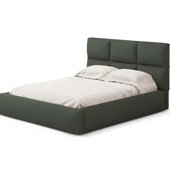 Pat tapitat cu somiera rabatabila si lada depozitare, 200x200 cm, Windsor & Co, Libera, tesatura structurata, verde amazon imagine