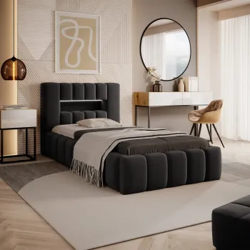 Pat tapitat cu somiera rabatabila si lada depozitare, 90x200 cm, ELTAP, Lamica, metal/poliester, gri inchis imagine