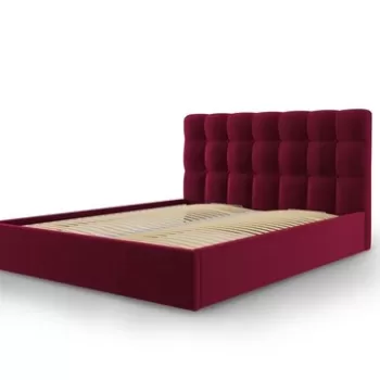 Pat tapitat cu somiera rabatabila si lada depozitare, Nerin Burgundy, Mazzini Sofas, 160x200 cm, catifea, bordo imagine