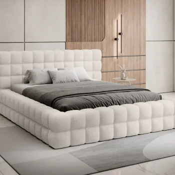 Pat tapitat cu somiera si lada depozitare, 140x200 cm, ELTAP, BE-DIZ-MET-01JAF, Dizzle, metal/poliester, alb imagine