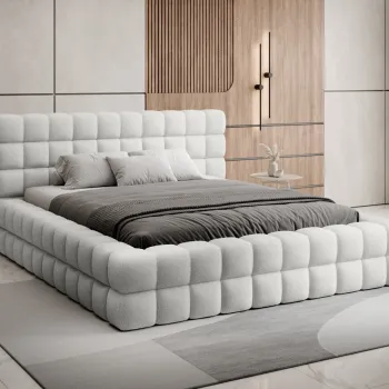 Pat tapitat cu somiera si lada depozitare, 140x200 cm, ELTAP, BE-DIZ-MET-01ROY, Dizzle, metal/poliester, alb imagine