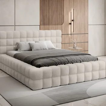 Pat tapitat cu somiera si lada depozitare, 140x200 cm, ELTAP, BE-DIZ-MET-18JAF, Dizzle, metal/poliester, bej imagine