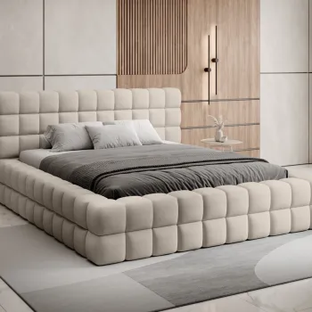 Pat tapitat cu somiera si lada depozitare, 140x200 cm, ELTAP, BE-DIZ-MET-18TOU, Dizzle, metal/poliester, bej imagine