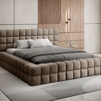 Pat tapitat cu somiera si lada depozitare, 140x200 cm, ELTAP, BE-DIZ-MET-20AMO, Dizzle, metal/poliester, bej inchis imagine