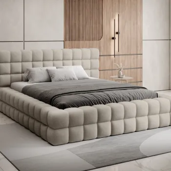 Pat tapitat cu somiera si lada depozitare, 140x200 cm, ELTAP, BE-DIZ-MET-20ROY, Dizzle, metal/poliester, bej imagine