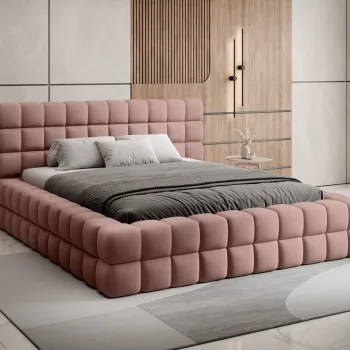 Pat tapitat cu somiera si lada depozitare, 140x200 cm, ELTAP, BE-DIZ-MET-24TOU, Dizzle, metal/poliester, roz inchis imagine