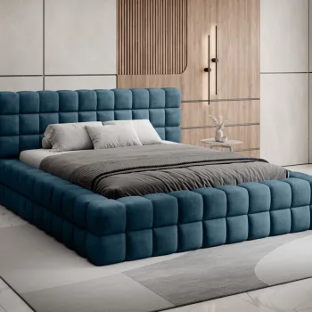 Pat tapitat cu somiera si lada depozitare, 140x200 cm, ELTAP, BE-DIZ-MET-40AMO, Dizzle, metal/poliester, albastru inchis imagine