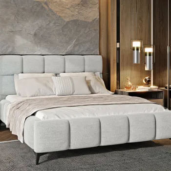 Pat tapitat cu somiera si lada depozitare, 140x200 cm, ELTAP, BE-MIS-04GO, Mist, lemn/poliester, gri deschis imagine