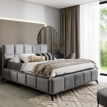 Pat tapitat cu somiera si lada depozitare, 140x200 cm, ELTAP, BE-MIS-04LO, Mist, lemn/poliester, gri deschis imagine