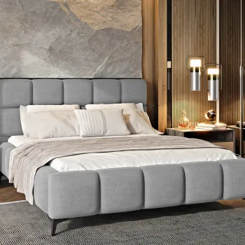 Pat tapitat cu somiera si lada depozitare, 140x200 cm, ELTAP, BE-MIS-04SO, Mist, lemn/poliester, gri deschis imagine