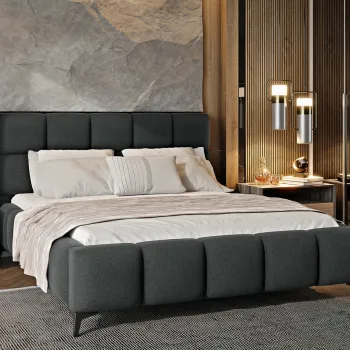 Pat tapitat cu somiera si lada depozitare, 140x200 cm, ELTAP, BE-MIS-05VER, Mist, lemn/poliester, gri inchis imagine