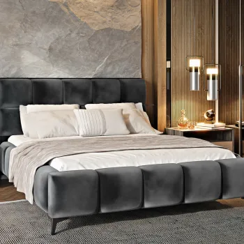 Pat tapitat cu somiera si lada depozitare, 140x200 cm, ELTAP, BE-MIS-06LO, Mist, lemn/poliester, gri inchis imagine