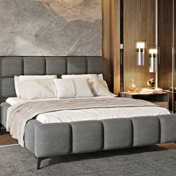 Pat tapitat cu somiera si lada depozitare, 140x200 cm, ELTAP, BE-MIS-06SO, Mist, lemn/poliester, gri imagine