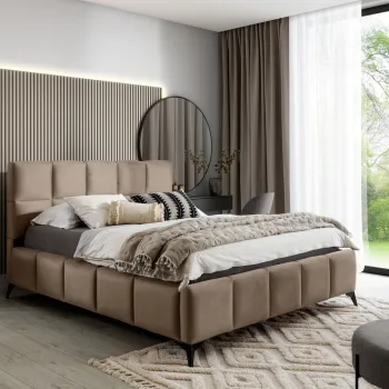 Pat tapitat cu somiera si lada depozitare, 140x200 cm, ELTAP, BE-MIS-20NU, Mist, lemn/poliester, maro deschis imagine