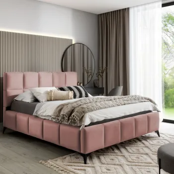 Pat tapitat cu somiera si lada depozitare, 140x200 cm, ELTAP, BE-MIS-24NU, Mist, lemn/poliester, roz antic imagine