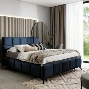 Pat tapitat cu somiera si lada depozitare, 140x200 cm, ELTAP, BE-MIS-79MO, Mist, lemn/poliester, albastru inchis imagine