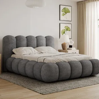 Pat tapitat cu somiera si lada depozitare, 140x200 cm, ELTAP, Oloroso, lemn/plush din poliester, gri inchis imagine