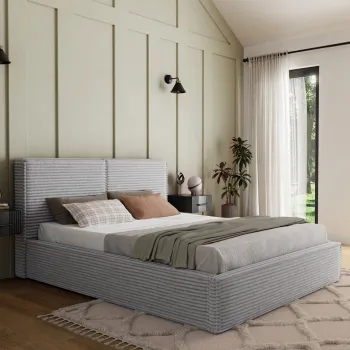 Pat tapitat cu somiera si lada depozitare, 140x200 cm, ELTAP, Pesillo, lemn/poliester, gri imagine