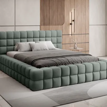 Pat tapitat cu somiera si lada depozitare, 160x200 cm, ELTAP, BE-DIZ-MET-100TOU, Dizzle, metal/poliester, verde menta imagine