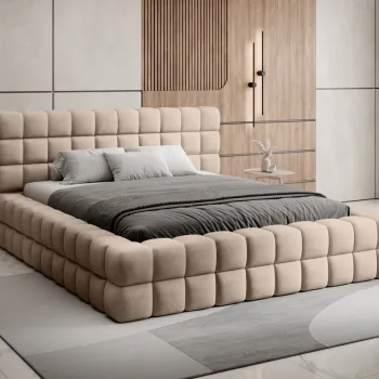 Pat tapitat cu somiera si lada depozitare, 160x200 cm, ELTAP, BE-DIZ-MET-18AMO, Dizzle, metal/poliester, bej imagine