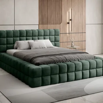 Pat tapitat cu somiera si lada depozitare, 160x200 cm, ELTAP, BE-DIZ-MET-35AMO, Dizzle, metal/poliester, verde imagine