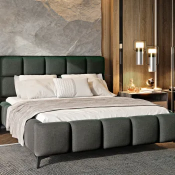 Pat tapitat cu somiera si lada depozitare, 160x200 cm, ELTAP, BE-MIS-04FL, Mist, lemn/poliester, gri inchis imagine