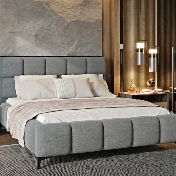 Pat tapitat cu somiera si lada depozitare, 160x200 cm, ELTAP, BE-MIS-05GO, Mist, lemn/poliester, gri imagine