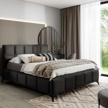 Pat tapitat cu somiera si lada depozitare, 160x200 cm, ELTAP, BE-MIS-05LO, Mist, lemn/poliester, gri antracit imagine