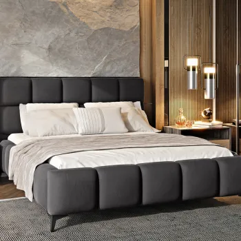 Pat tapitat cu somiera si lada depozitare, 160x200 cm, ELTAP, BE-MIS-06SAV, Mist, lemn/poliester, gri antracit imagine