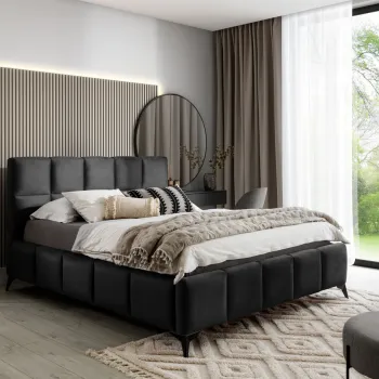 Pat tapitat cu somiera si lada depozitare, 160x200 cm, ELTAP, BE-MIS-06VE, Mist, lemn/poliester, gri antracit imagine