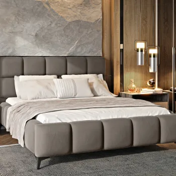 Pat tapitat cu somiera si lada depozitare, 160x200 cm, ELTAP, BE-MIS-07SAV, Mist, lemn/poliester, gri imagine