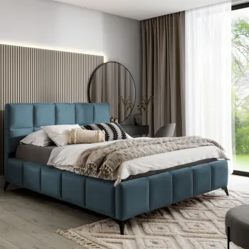 Pat tapitat cu somiera si lada depozitare, 160x200 cm, ELTAP, BE-MIS-100VE, Mist, lemn/poliester, albastru imagine