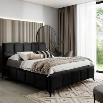 Pat tapitat cu somiera si lada depozitare, 160x200 cm, ELTAP, BE-MIS-10VE, Mist, lemn/poliester, negru imagine