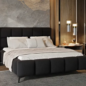 Pat tapitat cu somiera si lada depozitare, 160x200 cm, ELTAP, BE-MIS-10VER, Mist, lemn/poliester, negru imagine