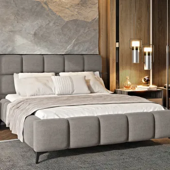 Pat tapitat cu somiera si lada depozitare, 160x200 cm, ELTAP, BE-MIS-18SO, Mist, lemn/poliester, bej inchis imagine