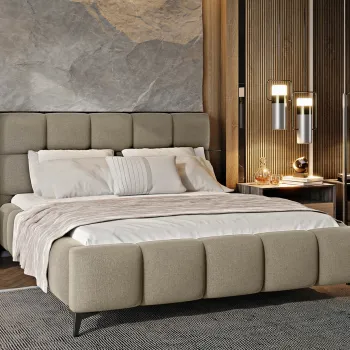 Pat tapitat cu somiera si lada depozitare, 160x200 cm, ELTAP, BE-MIS-18VER, Mist, lemn/poliester, bej imagine