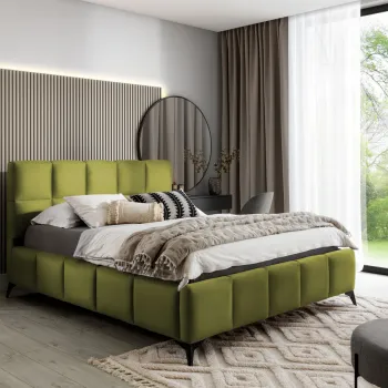 Pat tapitat cu somiera si lada depozitare, 160x200 cm, ELTAP, BE-MIS-33LO, Mist, lemn/poliester, verde olive imagine