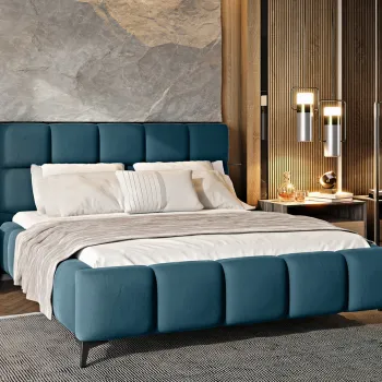 Pat tapitat cu somiera si lada depozitare, 160x200 cm, ELTAP, BE-MIS-38SAV, Mist, lemn/poliester, albastru imagine