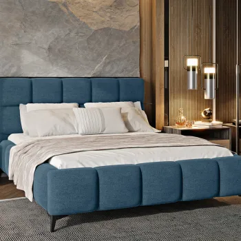 Pat tapitat cu somiera si lada depozitare, 160x200 cm, ELTAP, BE-MIS-40GO, Mist, lemn/poliester, albastru imagine