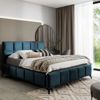 Pat tapitat cu somiera si lada depozitare, 160x200 cm, ELTAP, BE-MIS-40NU, Mist, lemn/poliester, albastru imagine