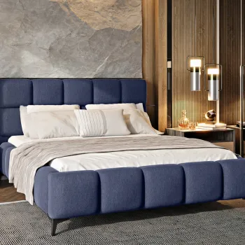 Pat tapitat cu somiera si lada depozitare, 160x200 cm, ELTAP, BE-MIS-40PO, Mist, lemn/poliester, albastru inchis imagine