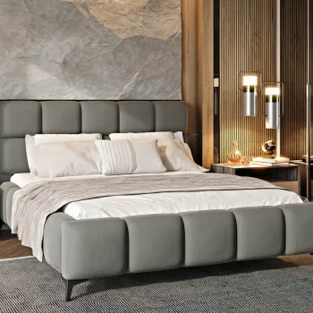 Pat tapitat cu somiera si lada depozitare, 160x200 cm, ELTAP, BE-MIS-80SOL, Mist, lemn/poliester, gri imagine