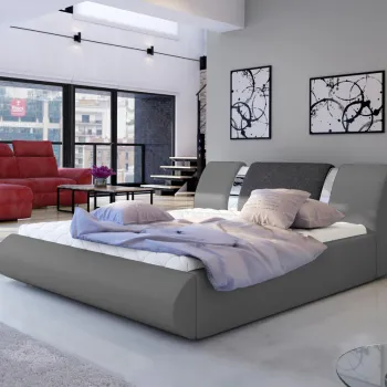 Pat tapitat cu somiera si lada depozitare, 160x200 cm, ELTAP, Flavio, lemn/poliester, gri/gri inchis imagine