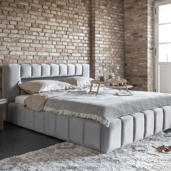 Pat tapitat cu somiera si lada depozitare, 160x200 cm, ELTAP, Lamica, lemn/poliester, gri deschis imagine