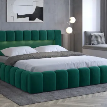 Pat tapitat cu somiera si lada depozitare, 160x200 cm, ELTAP, Lamica, lemn/poliester, verde imagine